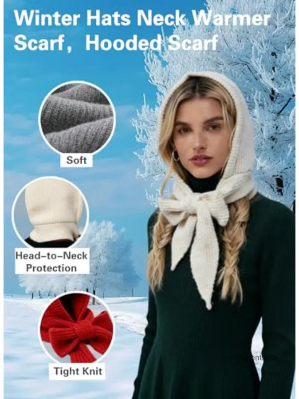 Cozy Knit Hooded Scarf for Women Winter Wrap Balaclava Beanie Hat Neck Warmer